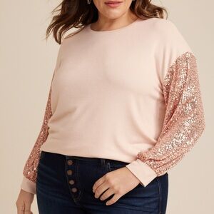 NWT - Sequin Sleeve Drop Shoulder Blouse